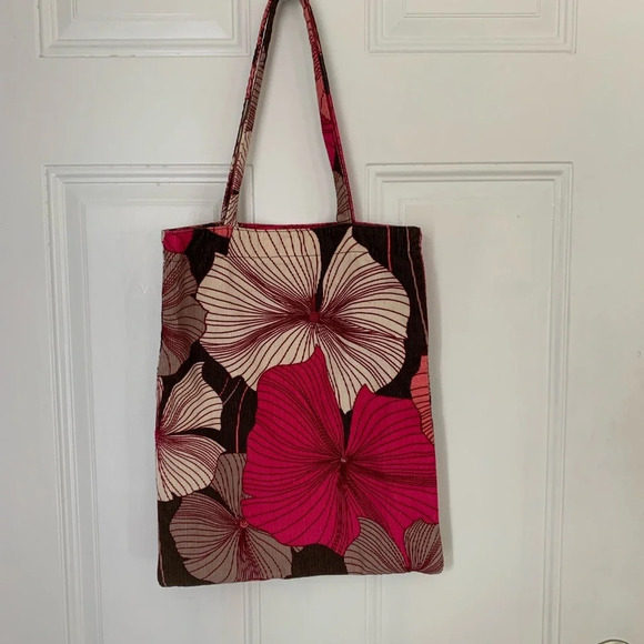 Y2K Floral Pink & Brown Corduroy Tote Bag - Picture 2 of 2